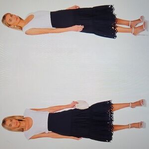 VERONICA BEARD: NEW Navy Blue and White Amaia Stretch Cotton Midi Dress